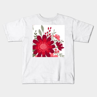 Red Pink Floral Art Kids T-Shirt